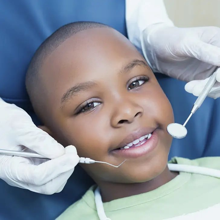 Closeup of young boy smiling during dental checkup